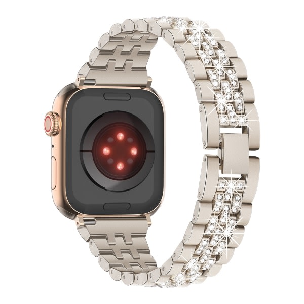 Gäller Apple Watch Band Apple Watch 1~7 Generation/SE Diamond Studded Metal Chain Starlight Color iWatch Strap (1 pakke, 42 mm, Starlight Colo)