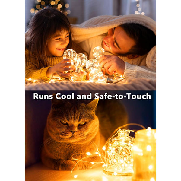 Batteridrevne LED-julelys, Kobbertråd Batteridrevne Lyslenker, Varmt Hvite Julelys Innendørs for Soverom Bryllup Krukker Flaskedekorasjoner Warm White 6 Pack