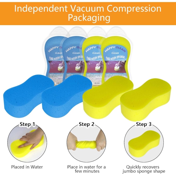 Jumbo svamper, 2-pakning bilsvamper, vindusvask og anti-ripeteknologi, perfekt for hjul, frontrute og karosseri for bilrengjøring (2 stk. gule)