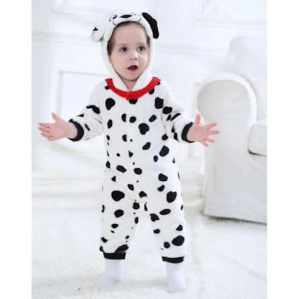 Vauvan dalmatialaiset pilkullinen koiran asu Kigurumi sarjakuva eläinhaalari vauvan taaperon haalari flanelli Halloween naamiaisasu 66 (4-9M)