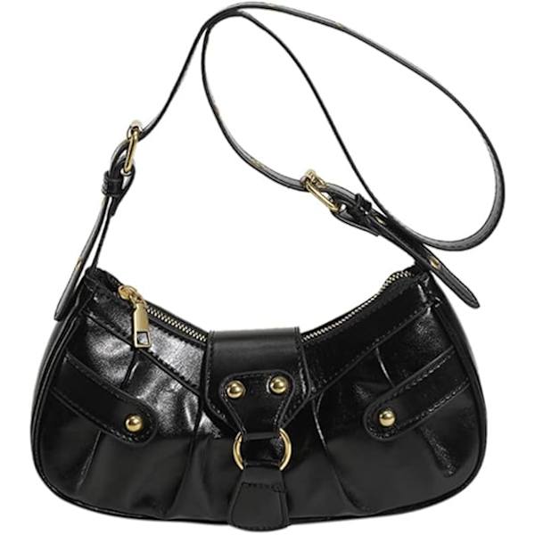 Dam axelväska Punk Style Nitar Satchel Handväskor PU Läder Halvmåne Väska Y2k Handväska Halvmåne Underarm Väska Motorcykel Axelväskor-svart