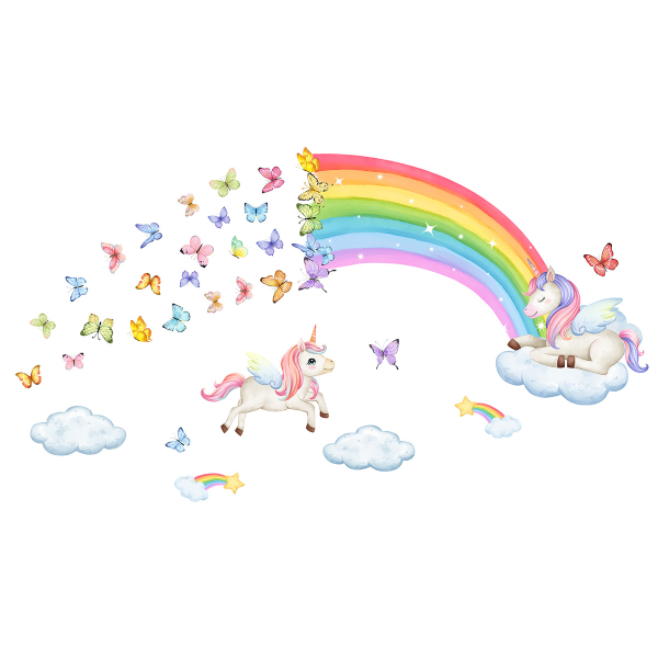 Ensimmäinen Rainbow Unicorn -seinätarrat Seinätarra Perhoset Pilvi