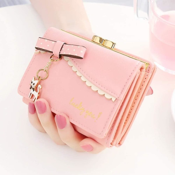 Söt rosa mönster smal trippelvikt kort plånbok dam liten myntväska