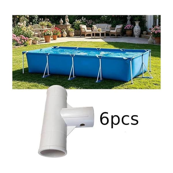 Uppsättning med 6 vita T-kopplingar för rektangulära pooler, reservdel ref 28273, slangadapter poolkoppling kit
