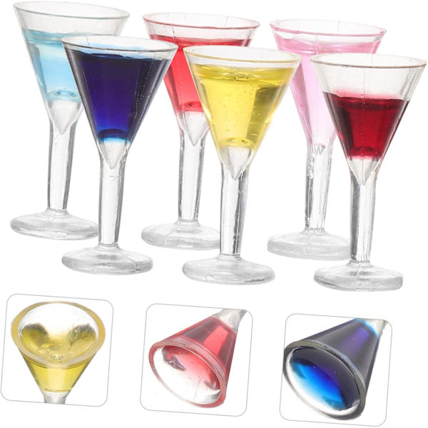 6 stk Cocktail Glass Dukkehus Martini Glass Mini Ølglass Mini Rødvin Flasker Dukkehus Tilbehør Mini Cocktail Glass Dekorasjoner Resin