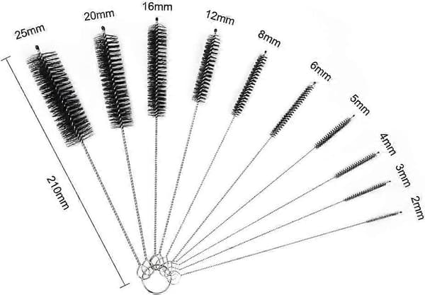 Pullonharjat, 10 kpl Putkiharja Nylon Pullojen Pillien Lasien Puhdistussarja (Musta)