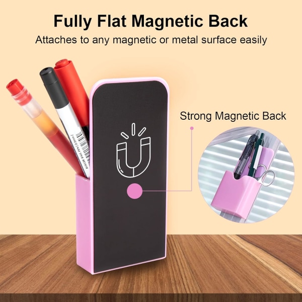 2 ST magnetisk pennhållare Set | Behållarhylla för hemmakontor Skola Kylskåp Whiteboard-skåp och andra magnetiska ytor (vit+rosa)