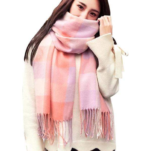 1PCS Dame Mode Lang Sjal Stor Gitter Vinter Varm Gitter Stort Tørklæde Pink