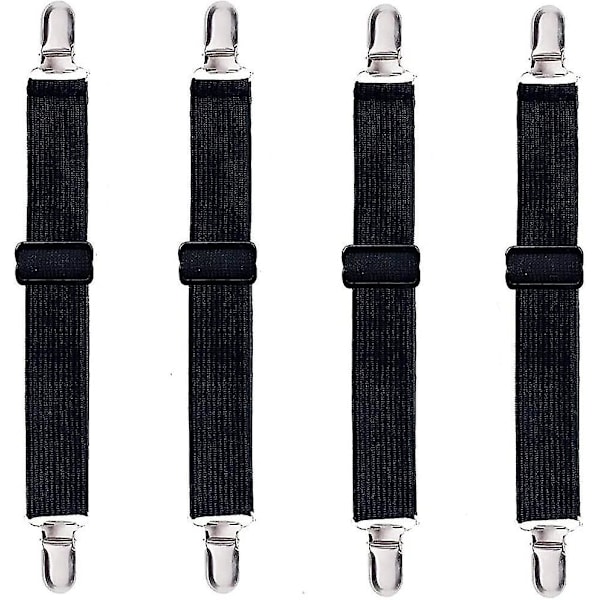 Adjustable Bed Sheet Fasteners Suspenders,fitted Sheet Clips Sheet Garters Sheet Grippers With Elastic Holder Straps(4pcs, Black) -z