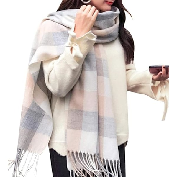1PCS Dame Mode Lang Sjal Stor Gitter Vinter Varm Gitter Stort Tørklæde Light Grey
