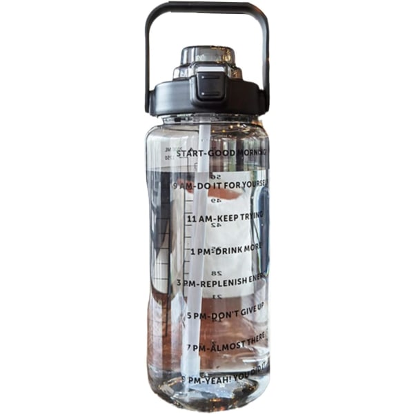2-liters vannflaske med sugerør, jenter, store, bærbare reiseflasker Sport Fitness Cup Sommer kaldt vann med tidsskala