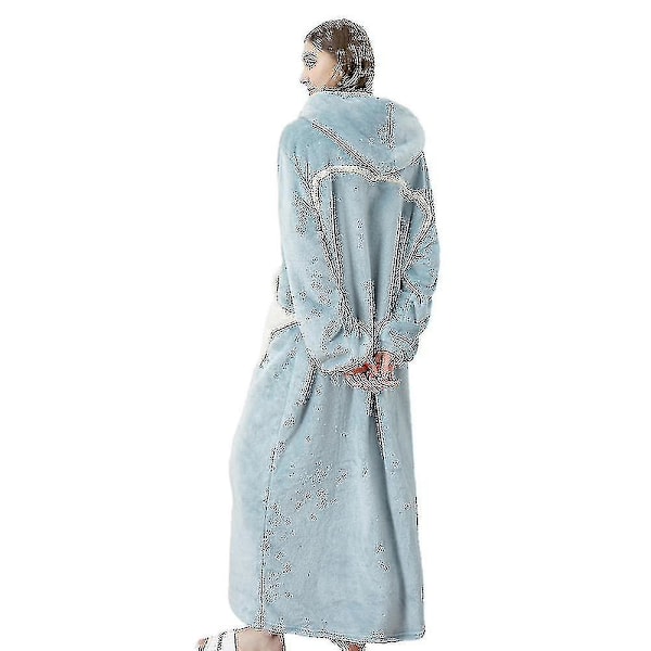 Dame Varm Hette Morgenkåpe Myk Komfort Flanell Lang Badekåpe Kåpe H Blue XL