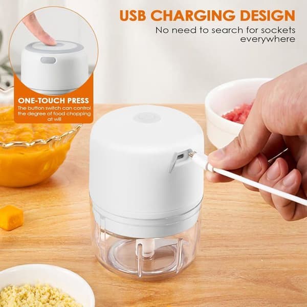 Elektrisk mathakker 250 ml, USB oppladbar blender (hvit)