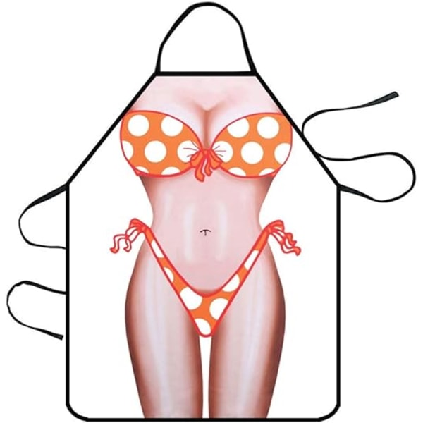 Hauska uutuus esiliina, seksikäs keittiöessu ruoanlaitto BBQ-bileet aikuisten kokit esiliina miehille naisille hauska lahja (oranssit bikinit naiset)