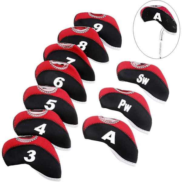 10-pack set golfklubbsöverdrag med nummerlapp 3-9/a/p/s passar de flesta järnklubbor