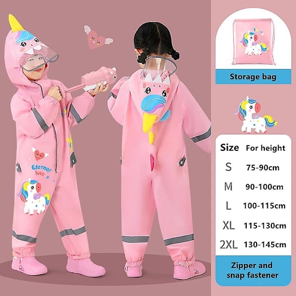 1-12 år gammel tegneserie dinosaur vanntett jumpsuit regnfrakk med hette barn ett-delt regnfrakk tur barn regntøy dress