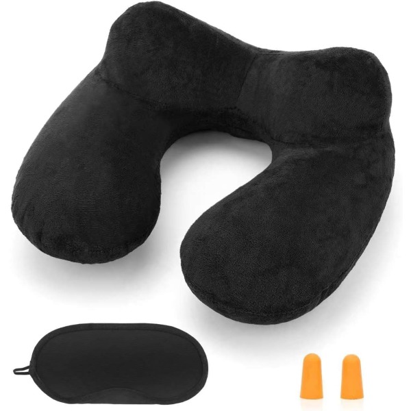 Inflatable Travel Pillow for Airplane Inflatable Neck Pillow for Traveling with Soft Velvet Washable Cover for Sleeping, Airplane,Train, Car, Office