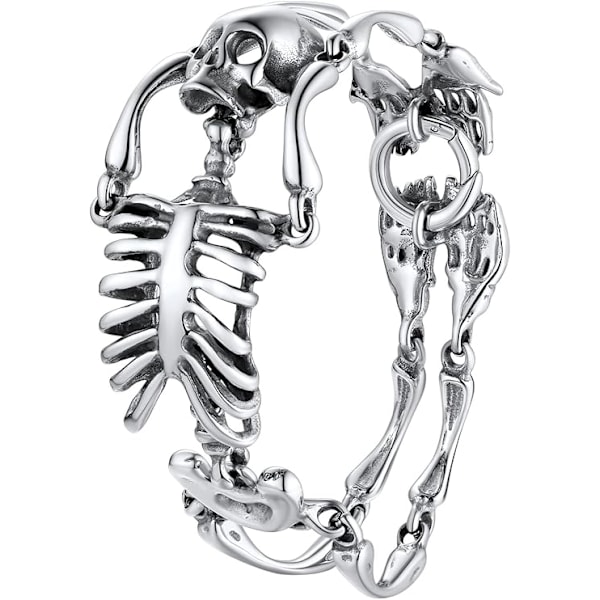 Heavy Skeleton Bones Bracelet for Men Boy, Skull Bangle,  Stainless Steel Gothic Punk Style Halloween Jewellery