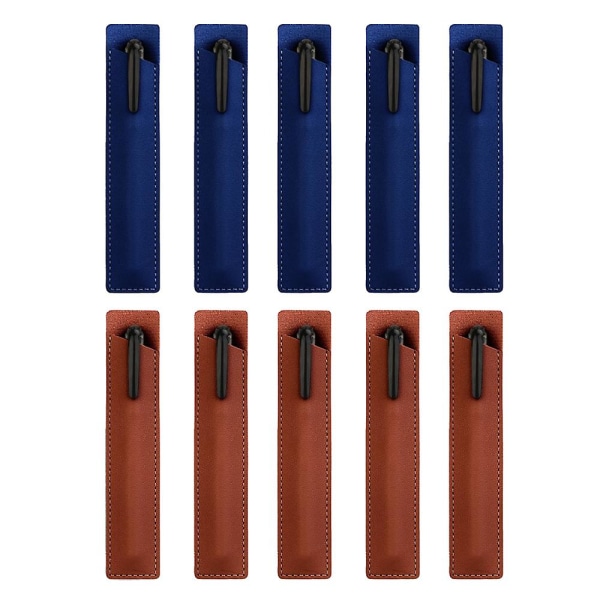 10 stk. lædermarkørpung, enkelt fyldepenneetui, blød pennehylsterpung til mænd og kvinder, 16,5*3,5 cm Dark Blue*Brown