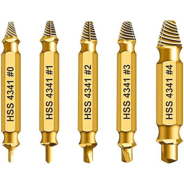 Skruvmejselset, daoxue skruvextraktorset, 5 delar, tillverkat av HSS 4341 hårdhet 62-63hrc (guld) Hy