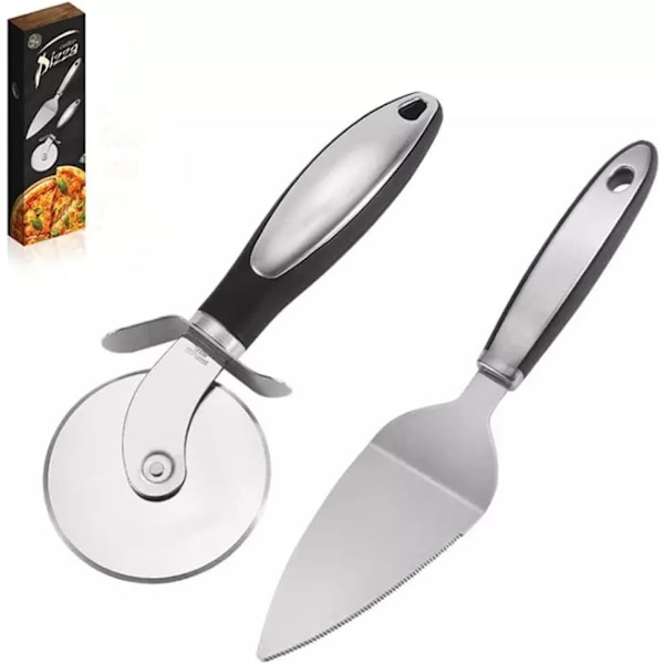 Pizzakutter Pizzaskop 304 Rostfritt Stål Blad Köks Pizzahjul Skärare Svart Pizzaserveringssats för Pizzor Våfflor och Degkakor