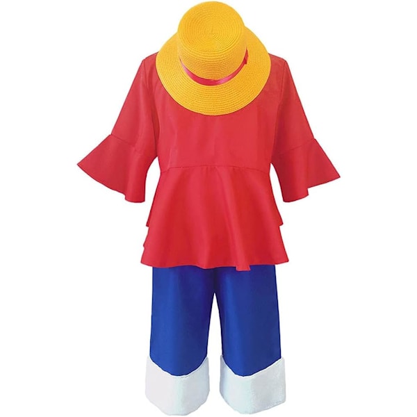 Monkey D. Luffy Cosplay Kostym Anime Uniform Halloween Karneval Cosplay Monkey D. Luffy Skjorta och Byxor med Halmhatt Full Set för Vuxna Barn M