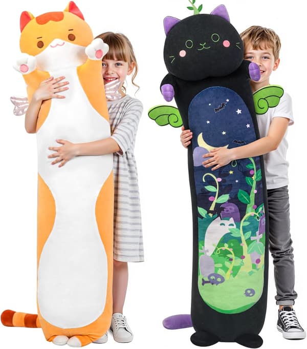 Sød katteformet plys pude (50 cm, sort kat)