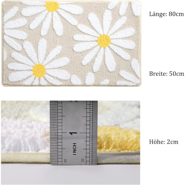 Beige Hvit Blomster Teppe 50 x 80 cm, Sklisikre Badematter for Bad, Myk Mikrofiber Badematte, Maskinvaskbar Teppe Holdbart Badematte