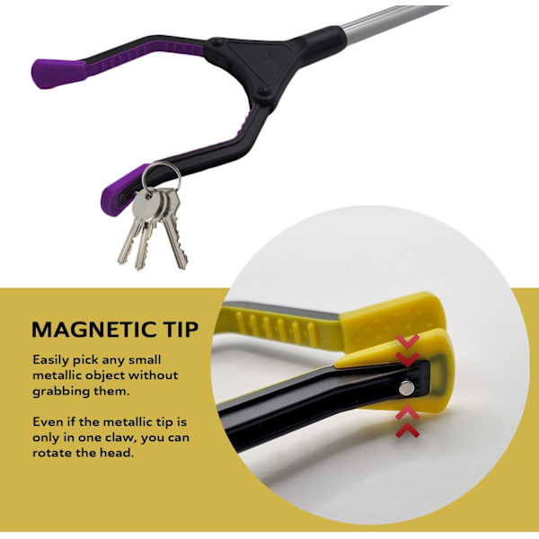 Foldbar Affaldsopsamler med Lang Arm, Magnetisk Spids, Ergonomisk Håndtag med Roterende Hoved - Grabber Stick Affaldsopsamler - Anti-Slip