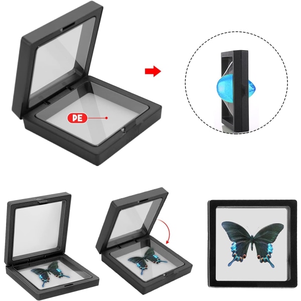 10 stk 3D flytende displayramme, myntholder, bærbar PE-film gjennomsiktig smykkeoppbevaringsboks for ring ørepynt halskjede armbånd (7*7 cm)