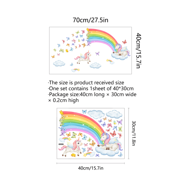 Ensimmäinen Rainbow Unicorn -seinätarrat Seinätarra Perhoset Pilvi