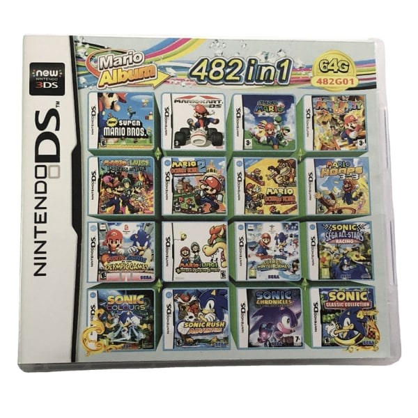 NINTENDO NDS Game Card 482 i 1 kombinasjonskort Julegave Voksen