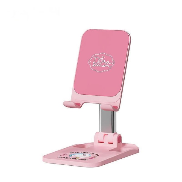 A Dream Home Desktop Aluminiumslegering Live Mobiltelefonholder, Multifunksjonell sammenleggbar Mobiltelefon Lazy Holder - Pink NO With 3D doll