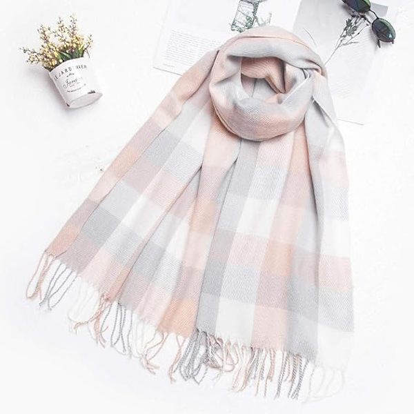 1PCS Dame Mode Lang Sjal Stor Gitter Vinter Varm Gitter Stort Tørklæde Light Grey