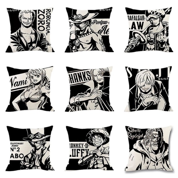 9pcs One Piece Printing Pillow Case Anime Linen Sofa Cushion Cover 45x45cm