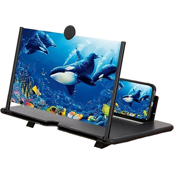Telefon skærmforstørrelse, 12” tynd foldbar HD mobil smartphone projektorforstærker, forstørrelsesskærm, bærbar foldbar stand sort