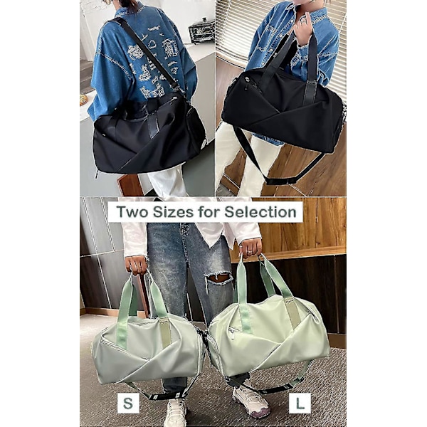 Gymtaske til kvinder, lille rejsetaske med skorum, duffelbag til sport, weekend, svømning, sort-s Black S