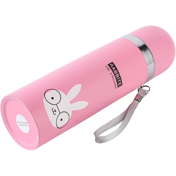 500 ml Bærbar Vakuumisoleret Rustfri Stål Tegneserie Børne Vandflaske (Pink)