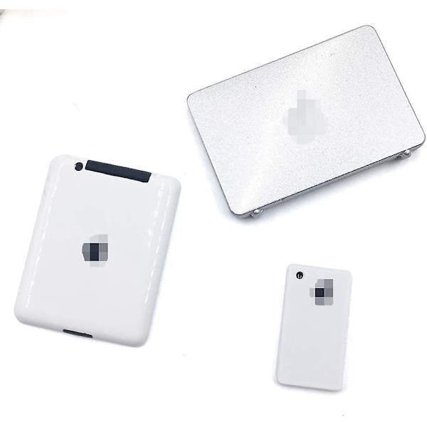 3-pakke dukkehus mini-laptop, nettbrett og smarttelefon scene datamaskin simuleringstilbehør for dukke 1/6 1/12 miniatyrer sølv