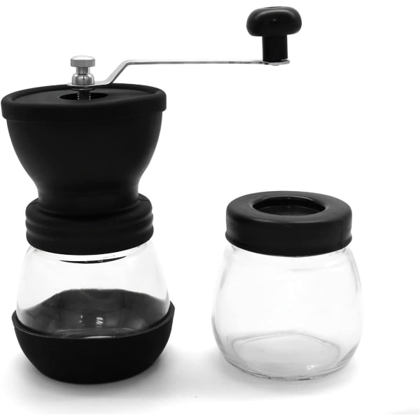 Håndholdt manuell kaffebønnekvern, bærbar kaffemølle keramisk bore med justerbar grovhet, med gjennomsiktig oppbevaringskrukke