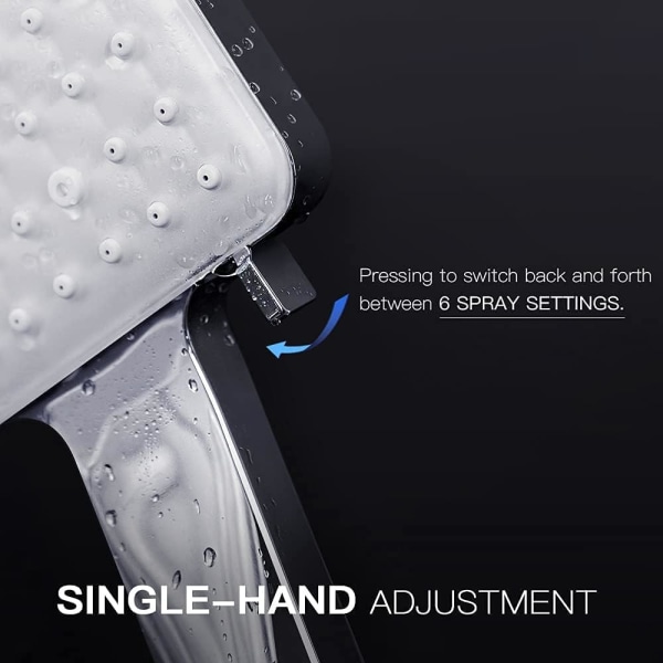 Brusehoved, brusehoved med højt tryk med 6 tilstande, kun brusehoved med strøm, universel vandbesparende stort brusehoved Silver Shower Head and Hose