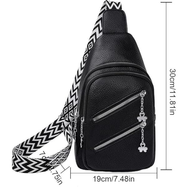 Damväska i PU-läder med flera fickor, axelväska, midjeväska, bröstväska, 30 cm (svart)