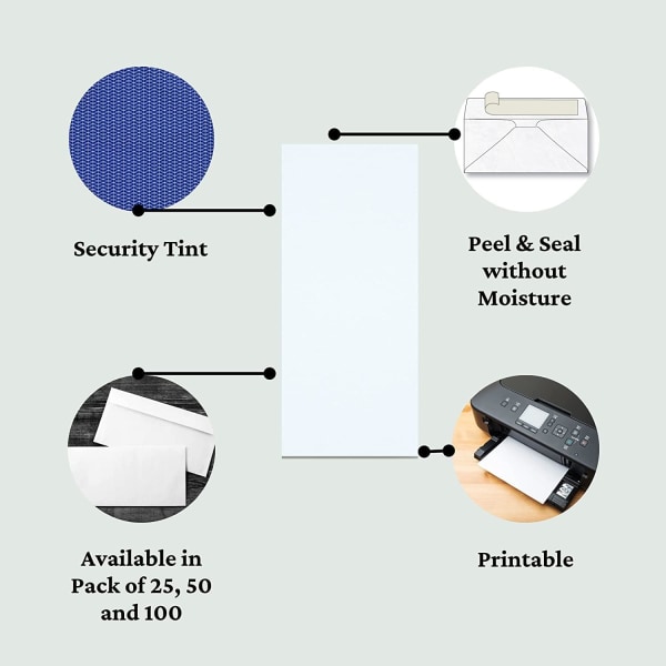 Triple Priority DL White Peel and Seal-konvolutter - Sikker selvforsegling uten vindu - Perfekt for hjemmekontor- og bedriftsposter (25)