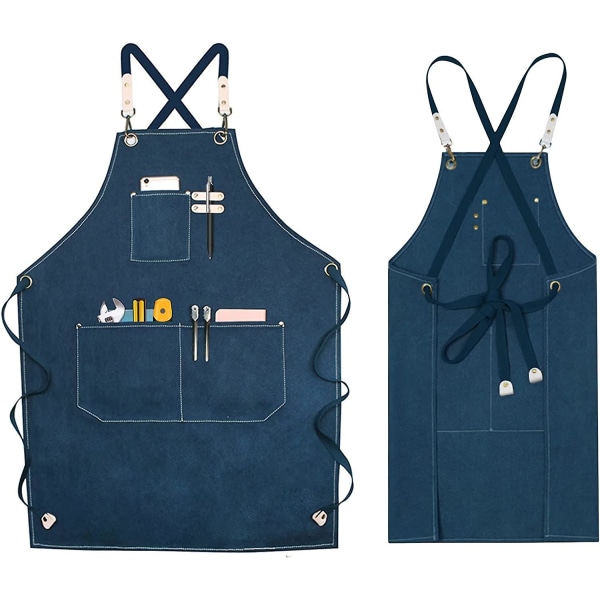 Svejseforklæde - Arbejdsforklæde med lommer, justerbar rygkrydsrem til mænd og kvinder, perfekt til have, køkken, garage 78 * 57cm