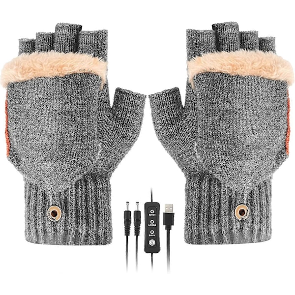 1 par USB-oppvarmede hansker, oppvarmede vinterhansker med 3 temperaturnivåer, varme laptop-hansker for vinterhender