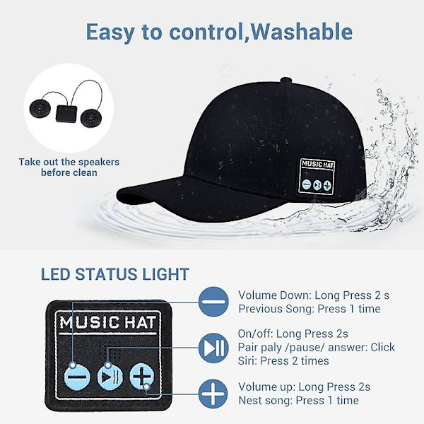Bluetooth-kaiutinlippis Langaton kaiutin Urheilulippis Isän hattu Ulkoilulajeihin black