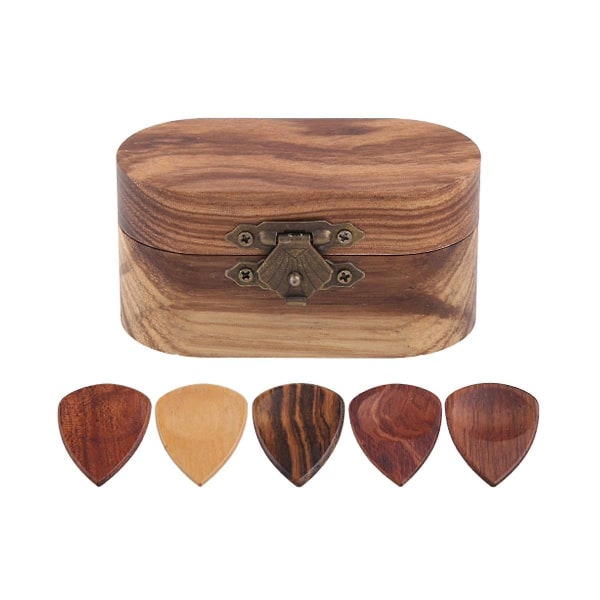 Guitar Pick-hållare med träplock, case-display i trä, mini-gitarrplocklåda