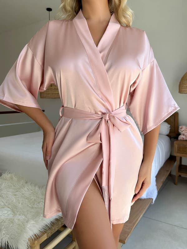 Sateng Kimono Badekåpe for Kvinner i Silkrosa Pink S