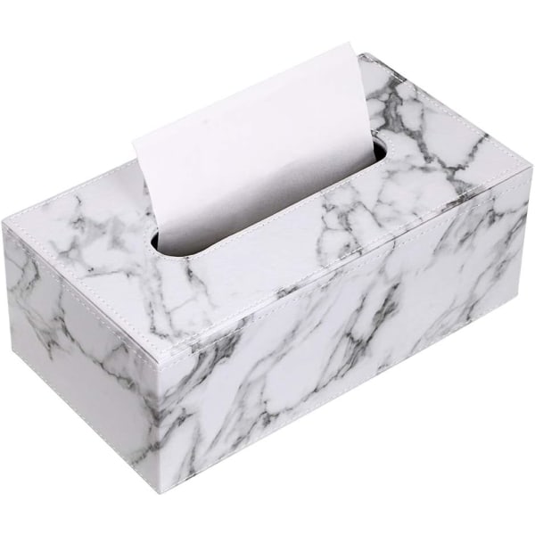 PU-läder Hushållskontor rektangulär silkespappershållare Cover Case - Elegant och stilren heminredning, vit marmor