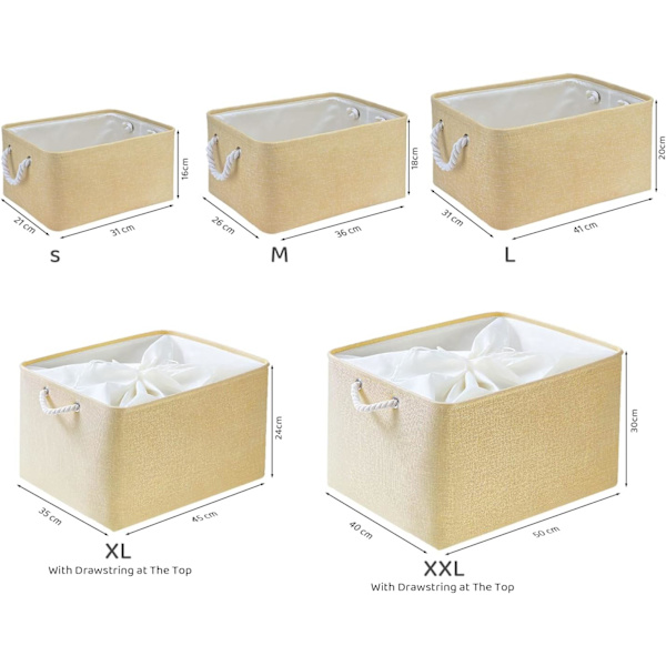 Foldbar Opbevaringsboks, Tykt Stof Opbevaringskurv med Håndtag til Hylder Legetøj (S - Beige)